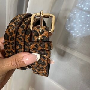 Leopard Print Belt with Gold Buckle
